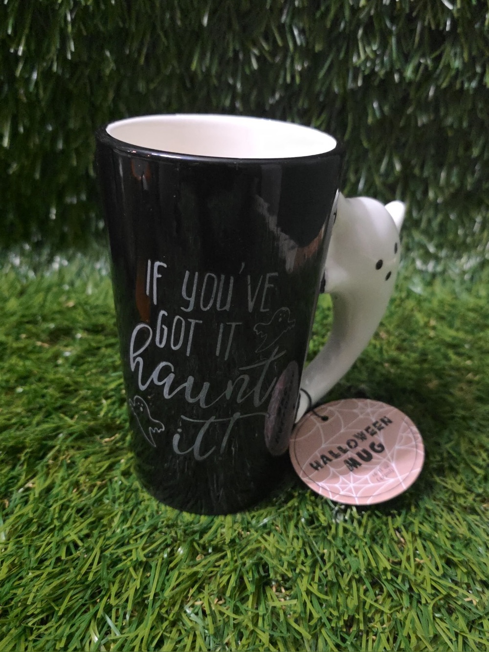Halloween Ghost Handle Ceramic Mug - Black
